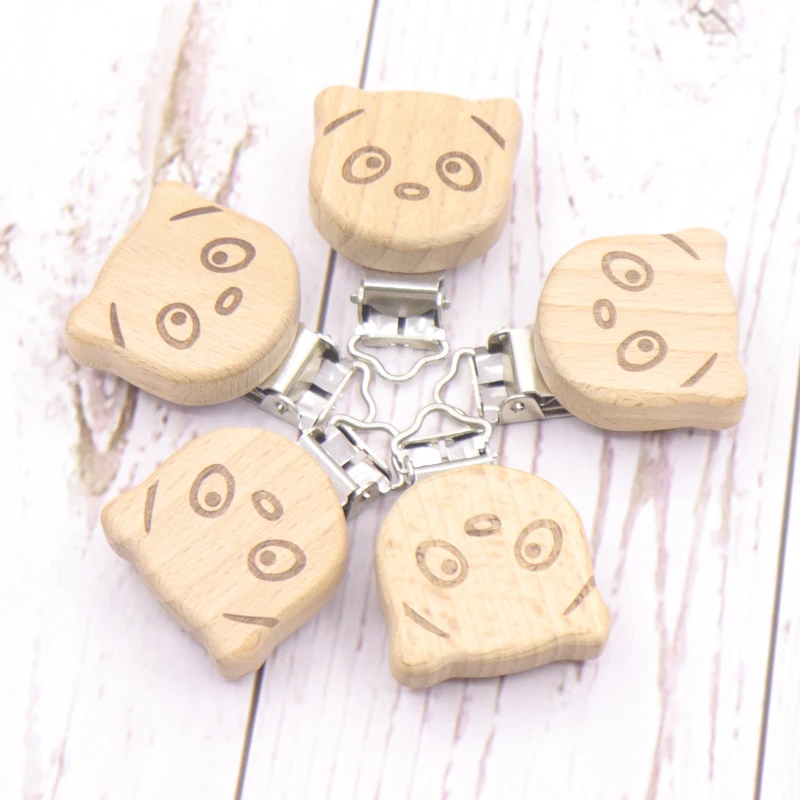 Pacifier panda 10pcs Rabbit Shape Woodcut Custom Baby Wooden Pacifier Clip Baby Teether Neutral Surprise Gift