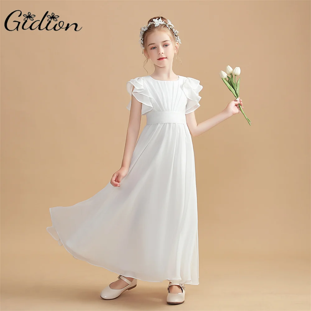 Robe de demoiselle d'honneur junior en mousseline de soie pour enfants, chorale de mariage, événement d'anniversaire, fête eucharistique, première communion, bal de promo, banquet, concours de bal