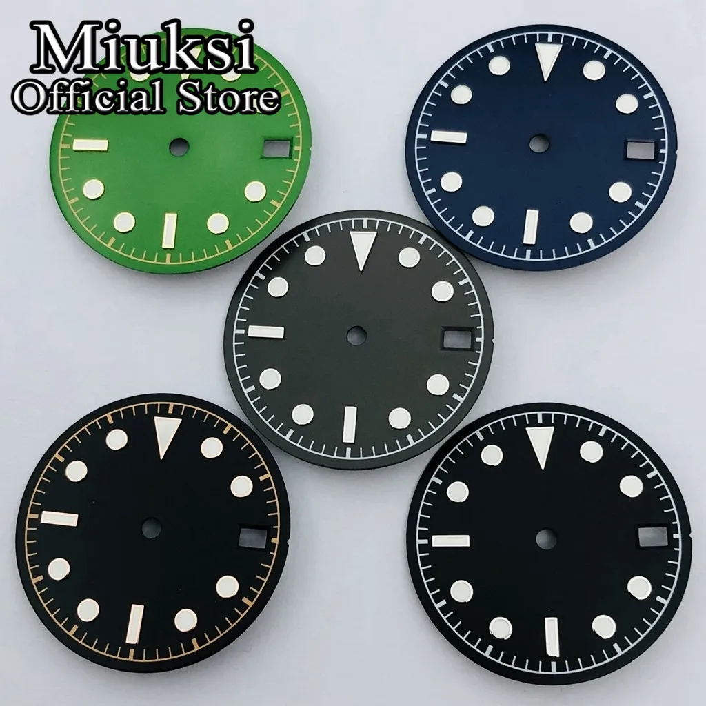 Miuksi 28.5mm black white blue gray green watch dial luminous dial fit NH35 movement