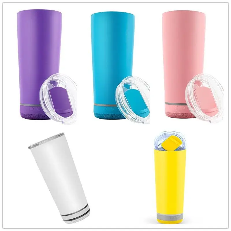 18oz Water Bottle Speaker Stainless Steel White Sublimation Music Tumbler Double Wall Thermos Vacuum  Wireless Speaker Cup