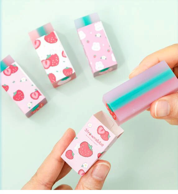 1PC Fashion Strawberry Eraser New Stationery Kawaii  Erasers Strip Rubber Kids Gifts（ss-904）