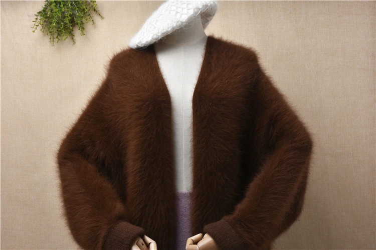 female women autumn winter clothing hairy plush mink cashmere knitwear inside loose long sweater cardigan mantle angora coat