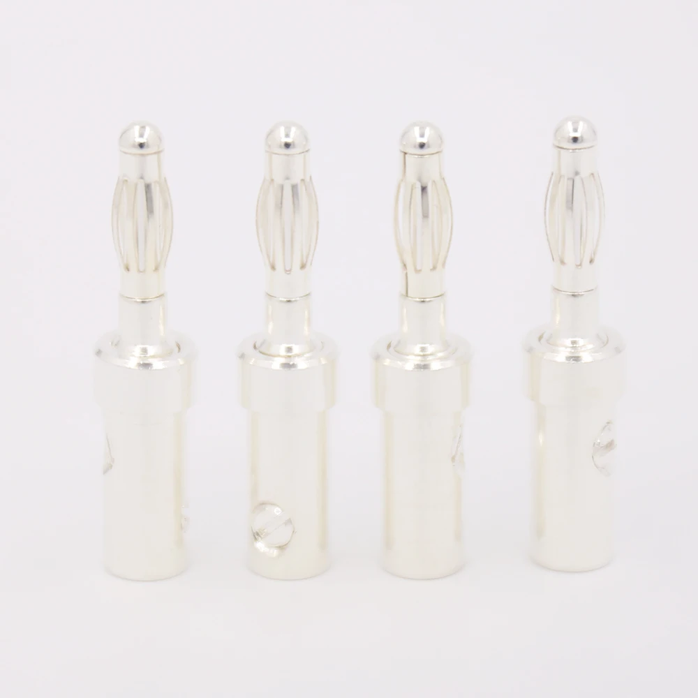 8PCS สายลำโพงตัวเชื่อมต่อปลั๊กกล้วยบริสุทธิ์ตัวนำทองแดงชุบ Silver