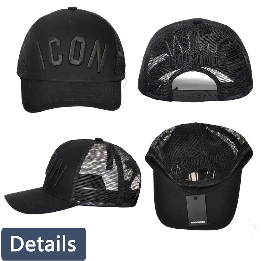 DSQICOND2-Gorra de béisbol de hip hop para hombre y mujer, sombrero con icono bordado negro, de algodón, DSQ, para verano