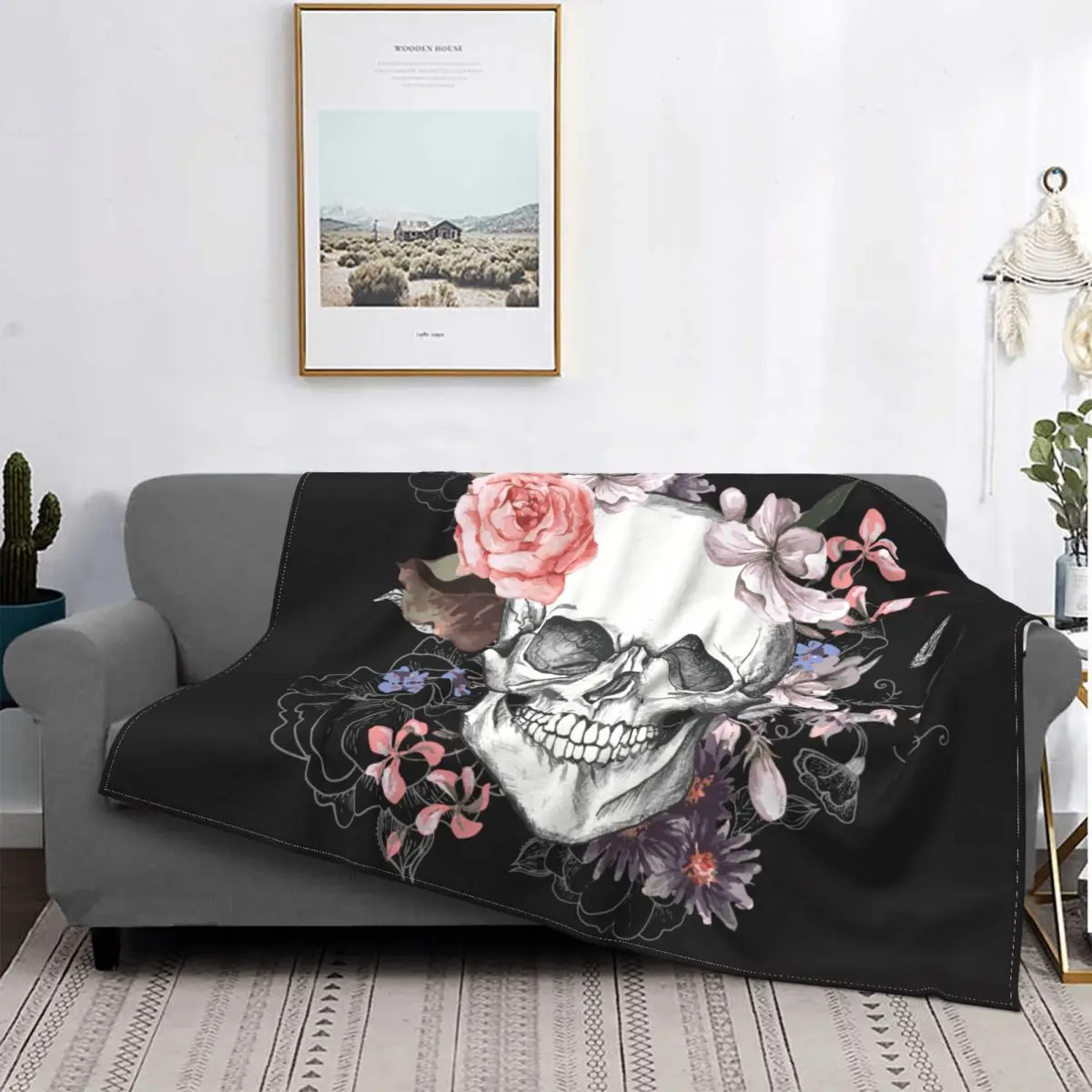 Floral Skull Vintage Wool Blankets Day of the Dead Awesome Throw Blankets for Sofa Bedding Lounge 200x150cm Bedspread