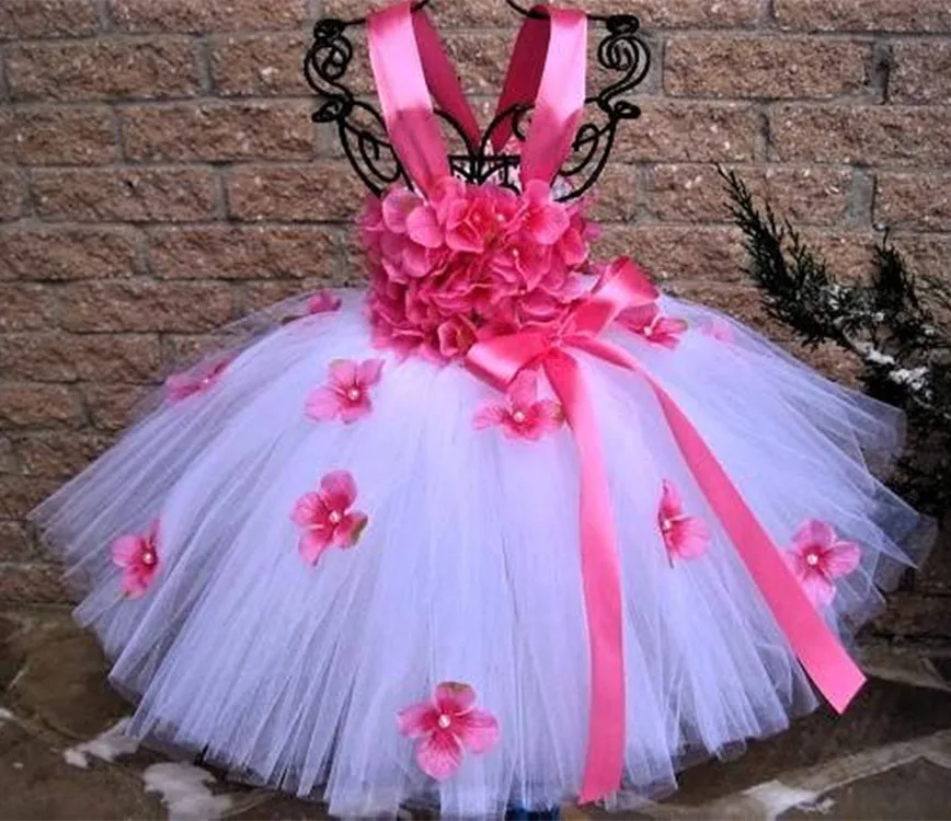 Girls Green Petals Tutu Dress Kids Flower Straps Dress Ball Gown with Ribbon Bow Children Christmas Wedding Party Costume Dress