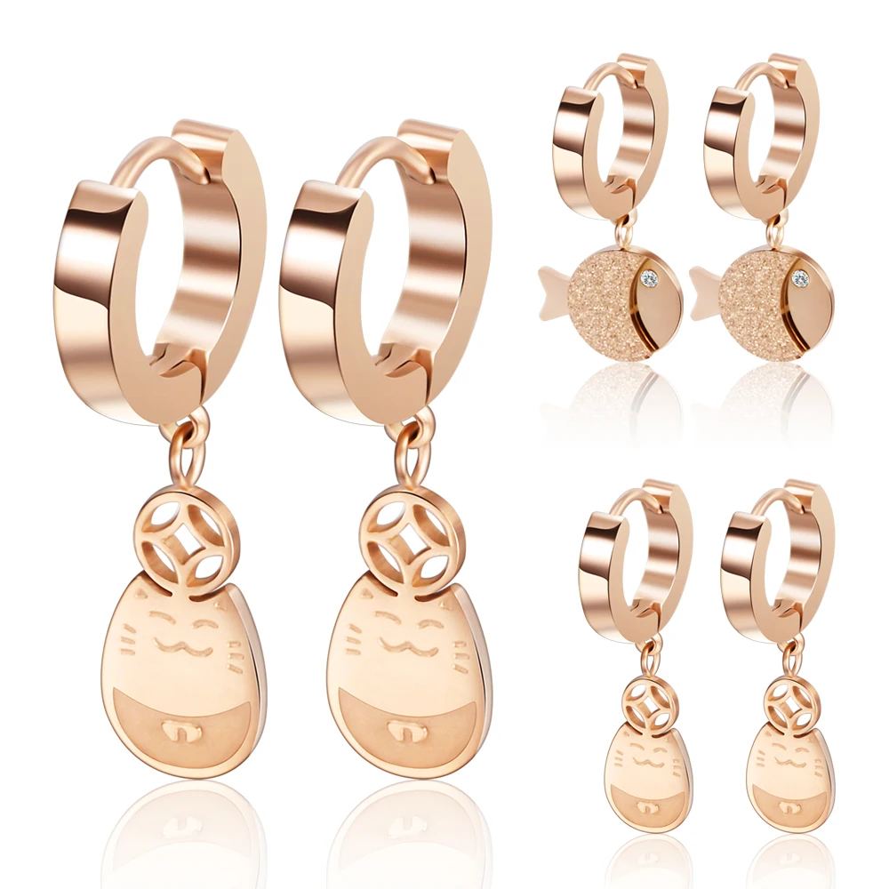

Cute Fish Earrings Women 316L Stainless Steel Rose Gold Color Animal Design Earring Women Wedding Gift Female Statement Jewelry
