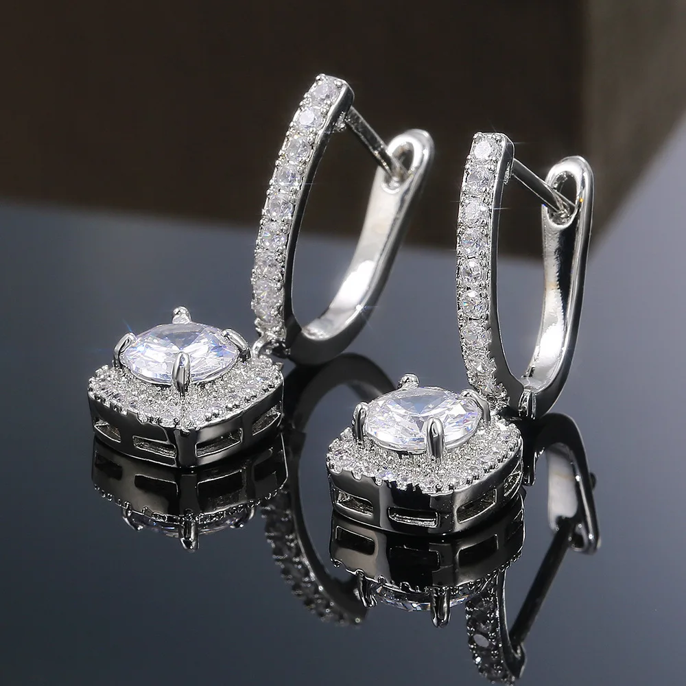 2021 New Woman 925 Silver Needle Earrings Micro Inlaid Zircon Drop Earrings Woman Wedding Wedding Jewelry Gift