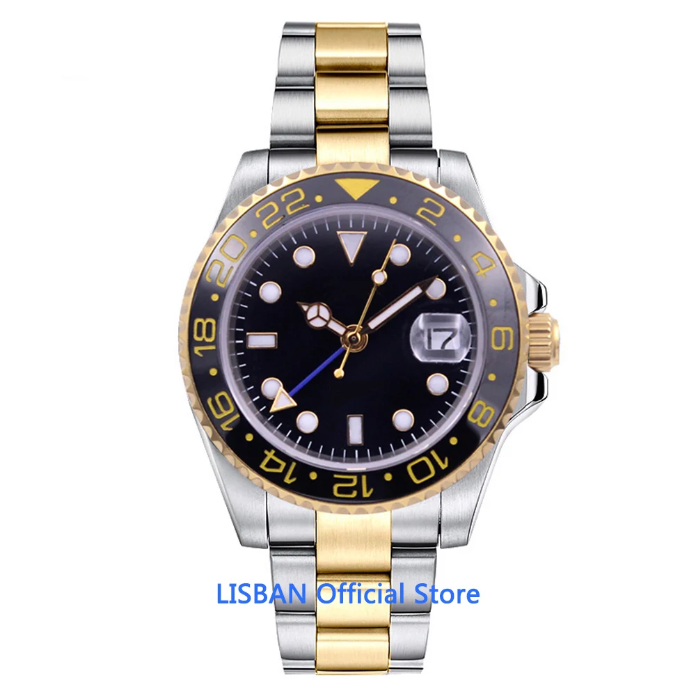 

40mm Automatic Mechanical Mens Watch Sterile Dial Sapphire Crystal GMT Watch Luminous Waterproof Calendar Wristwatch Men