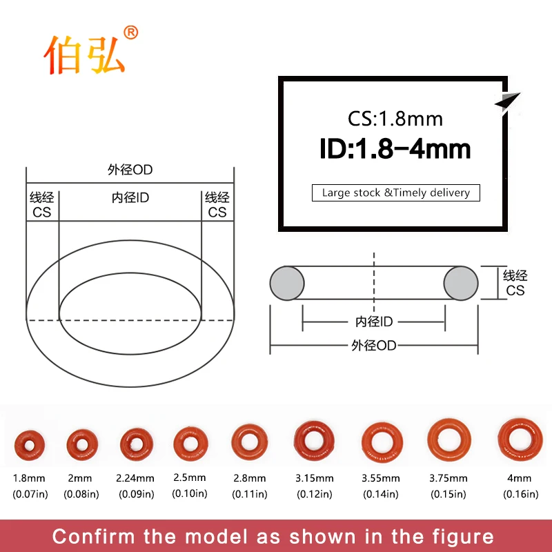 CS1.8/2.65mm ID1.8-100mm VMQ Red Silicon Thickness O-Ring Silicone Seal Rubber Gasket Ring Washer Waterproof elastic gasket seal