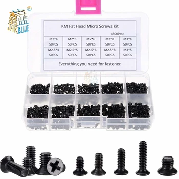 250Pcs/500Pcs M2 M2.5 M3 KM Screw Flat Head Phillips Screws  Laptop Notebook Screws Set Kit for computer small screw