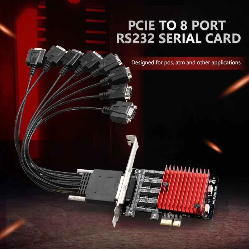 

PCIE X1 To 8 Ports RS232 DB9 Serial Card with Fan Out Cable Asix Mcs9900 Chipset Pcie High Speed Adapter Expansion Com Card