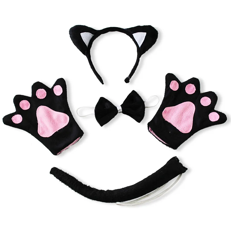 Girls Boy Party Props Girl Cat ear cosplay Headband Tutu Skirt Tail Gloves Set Halloween Cosplay Carnival Birthday Gift  costume