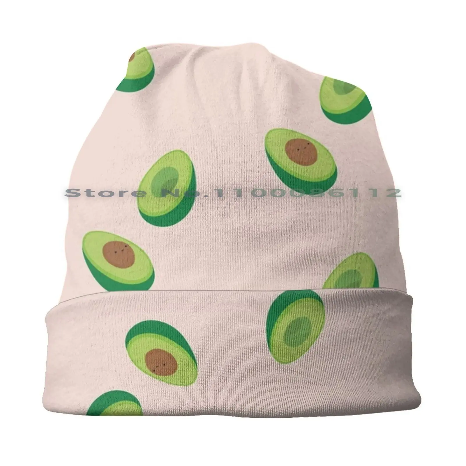 Cute Avocado Halves Beanies Knit Hat Avocado Halves Half Seed Cute Avocado Kawaii Pink Green Cartoon Chibi Character Simple