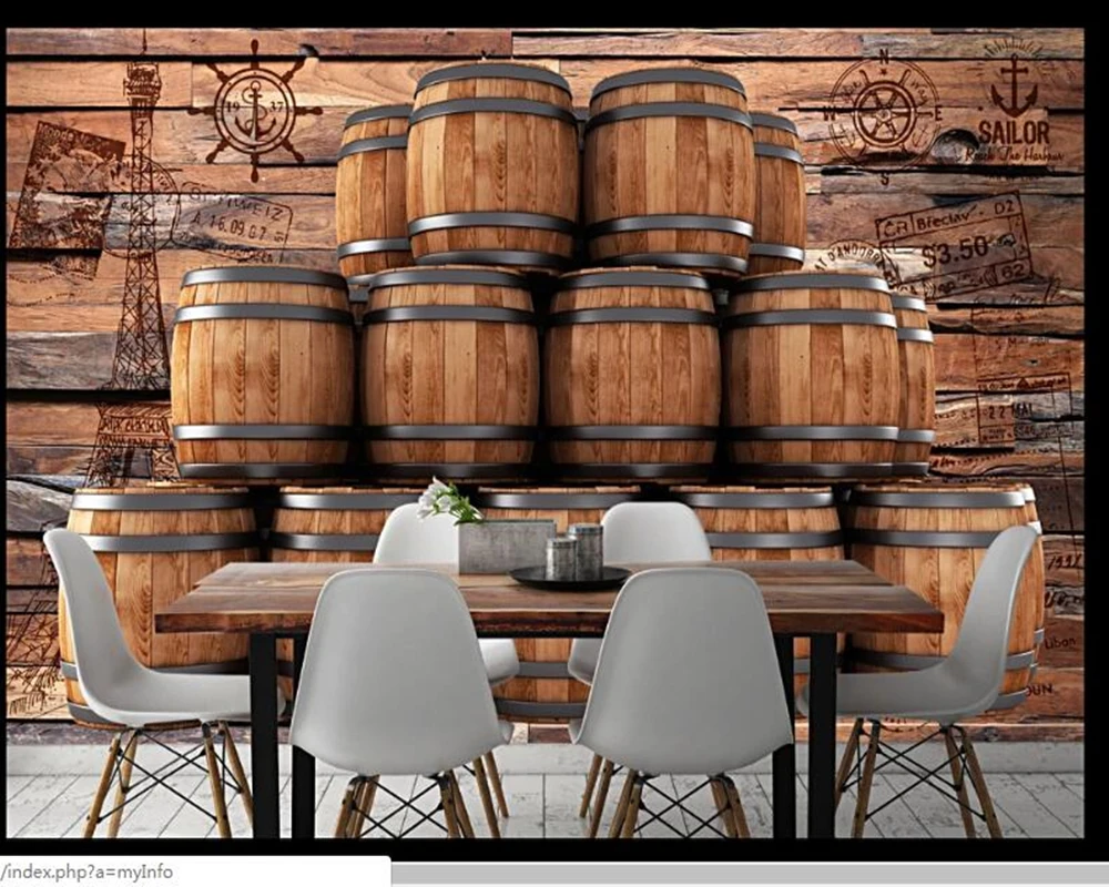 

Papel de parede retro nostalgic wooden bar wine barrel winery 3d wallpaper,living room tv wall bedroom beer house club mural