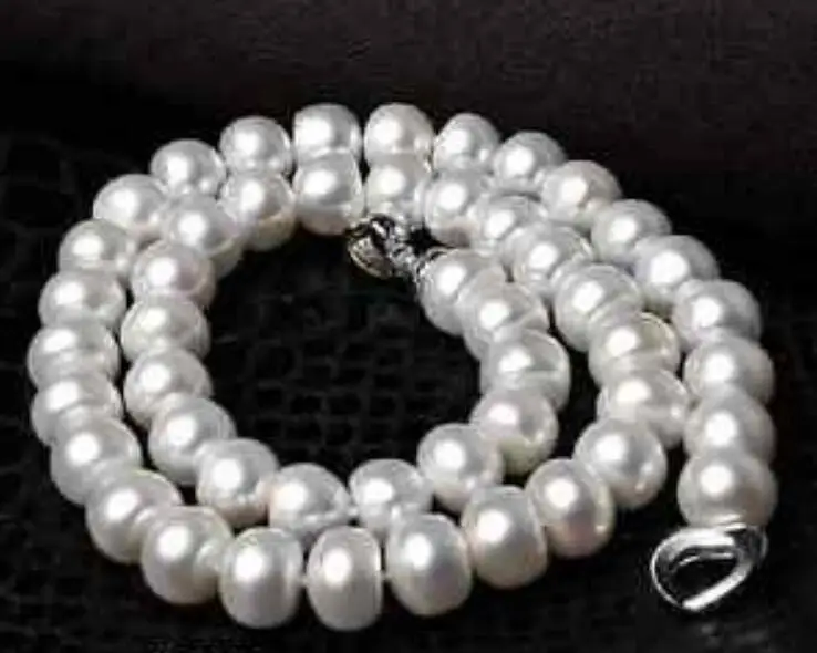 

Beautiful 9-10MM Fashion Elegant Oblateness White Natural Freshwater Pearl Necklace 18" 36"