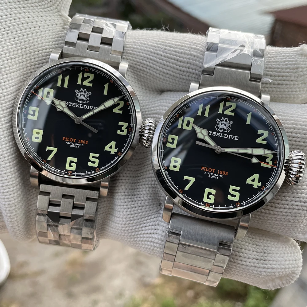 STEELDIVE Dive Watch SD1903 Stainless Steel 20Bar Waterproof Mechanical Watch Big Dial Super C3 Green Luminous Wristwatch