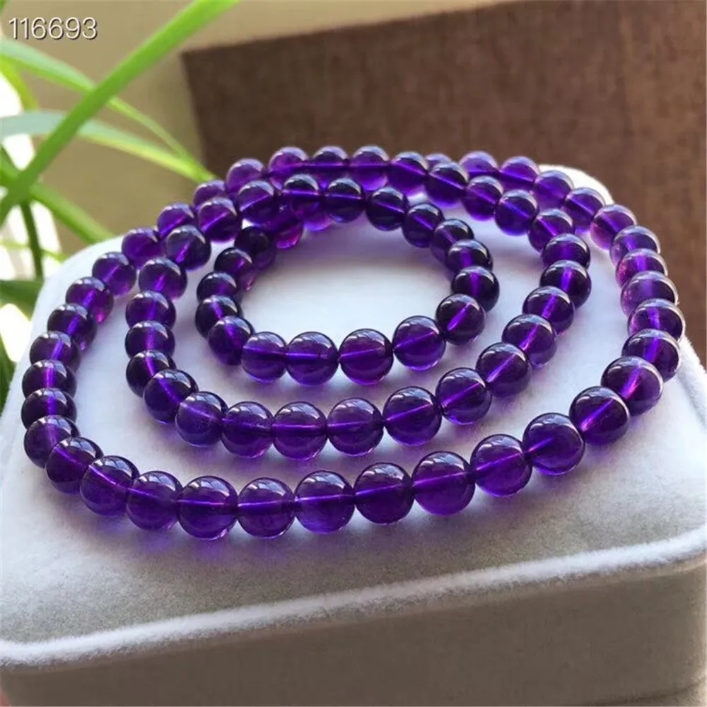 7mm Natural Purple Amethyst Crystal Bracelet For Women Lady Men Healing Gift Energy Stone Round Beads Strands Jewelry AAAAA