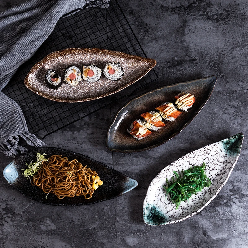 Japanese-style special-shaped ceramic plates western tableware, household plates sushi restaurants long fish plates baking trays