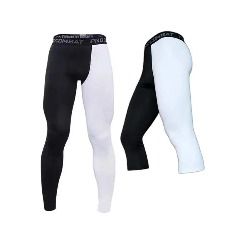 Men Capri Running Tights GYM Student Boy Pants Male Basketball Football Soccer Fitness Workout Exercise Sport Cropped Legging