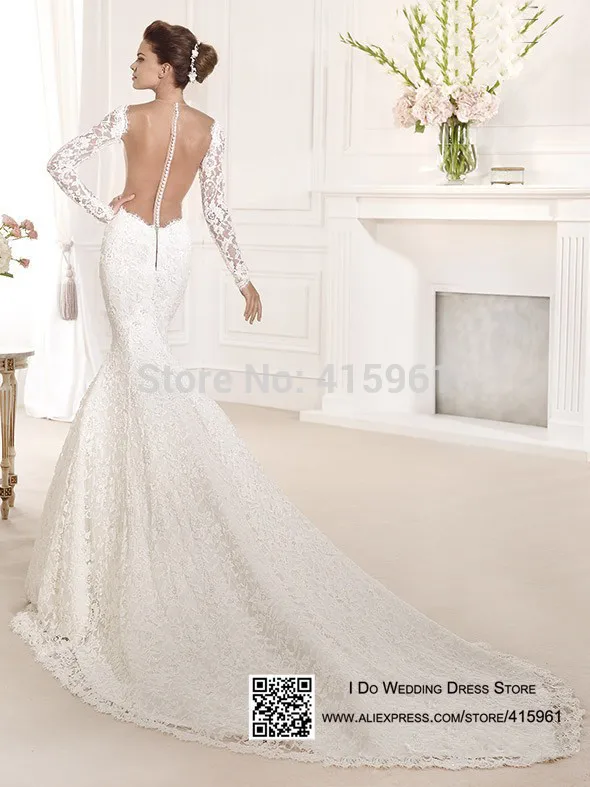 2019 Lace Long Sleeves Bridal Dresses Mermaid Backless Wedding Gowns vestido de noiva robe de mariee Marriage wedding dress