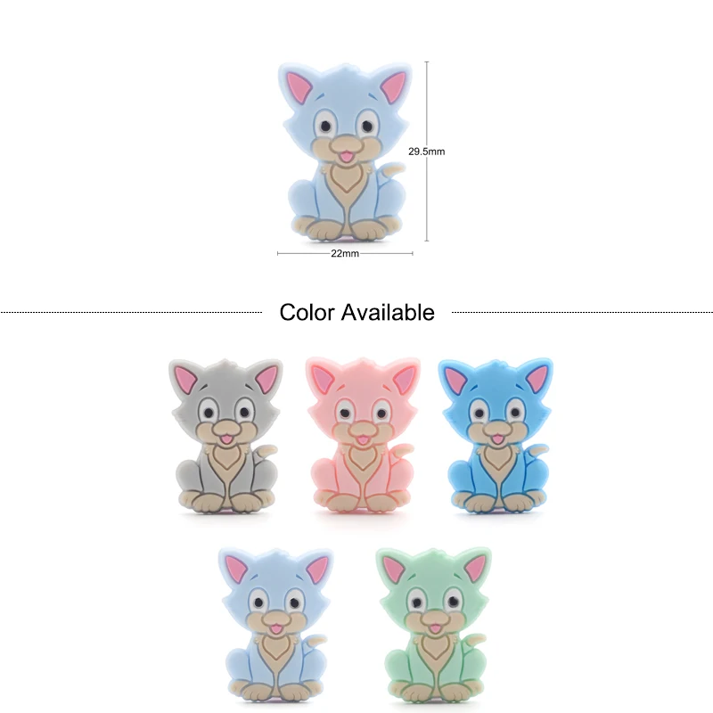 LOFCA Cat Silicone Beads 5pcs BPA Free Baby Teething Bead Teething Beads Food Grade Nursing Chew Silicone Beads Baby Teether