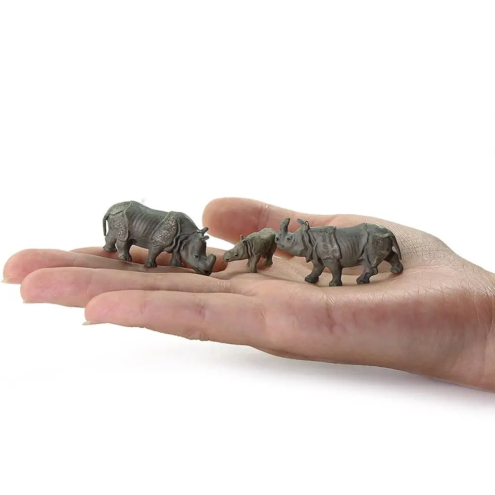 12pcs/24pcs Model Train 1:87 Rhino PVC HO Scale Painted Wild Animals Model Rhinoceros Layout AN8711