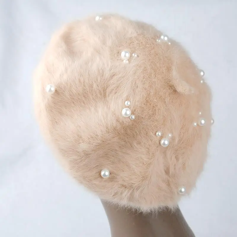 New Christmas Mickey Ear Beret Rabbit Fur Girls Women Artist Hat Xmas gift for Fall Winter