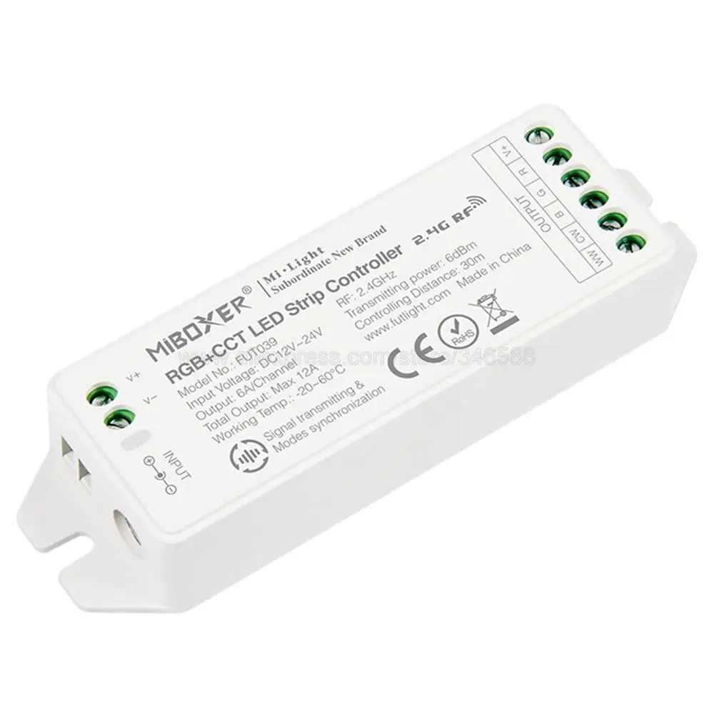 MiBOXER FUT039 (Upgraded) 2.4GHz RGB+CCT LED Strip Controller Smartphone APP / 2.4GHz RF / Voice / DMX512 Control Panel Control