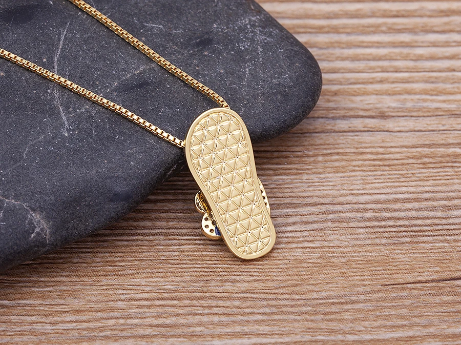 Nidin Mirco Pave CZ Rhinestone Enamel Slipper Pendant For Women Blue Evil Eye Necklace Chain Gold Plated Party Summer Jewelry