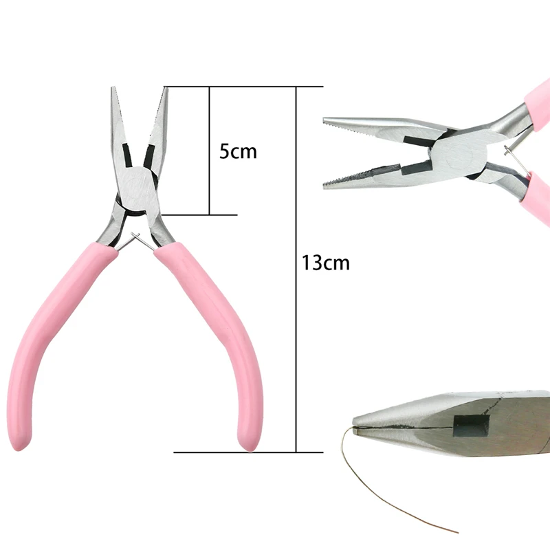 Schattig roze kleur handvat antislip splitsen en bevestigen sieraden tangen gereedschap en uitrusting kit voor doe-het-zelf sieraden maken handwerken