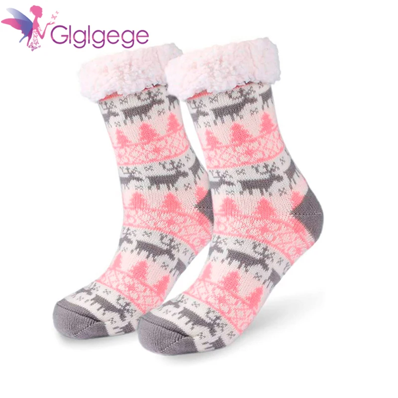 GL Coral Fleece Plush Women Socks Thick Warm Slippers Winter Soft Fawn pattern Color Thermal Sleep Floor Pregnant Women Socks