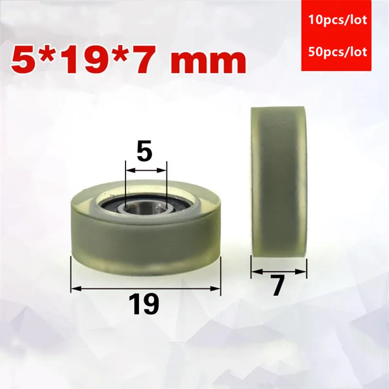 

10pcs/50pcs 5*19*7mm polyurethane PU 605-2RS drawer showcase low noise roller bearing high precision friction pulley 5x19x7