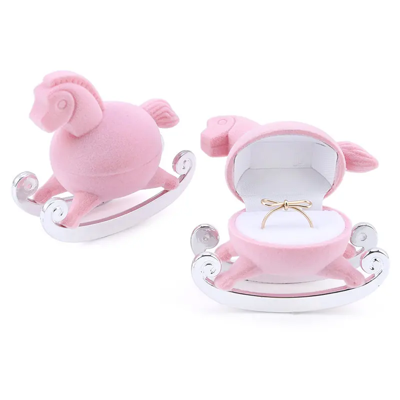 1 Piece Cute Pink Pony Velvet Jewelry Box Wedding Ring Box Gift Boxes For Jewelry Packaging Rings Necklace Display Storage