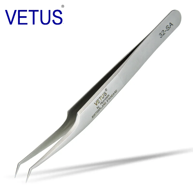 VETUS Original 32-SA Tweezers Hyperfine High Precision Non-magnetic Anti-acid Pincers Eyelashes Grafting Manicure ESD Forceps