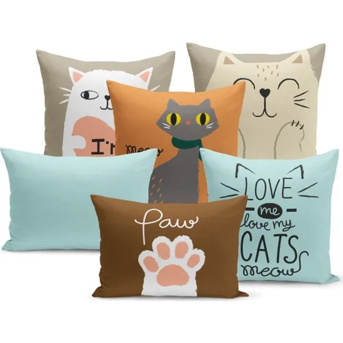 Kate Louise 6 Piece Pillow decorate Case Set-Cute Cat