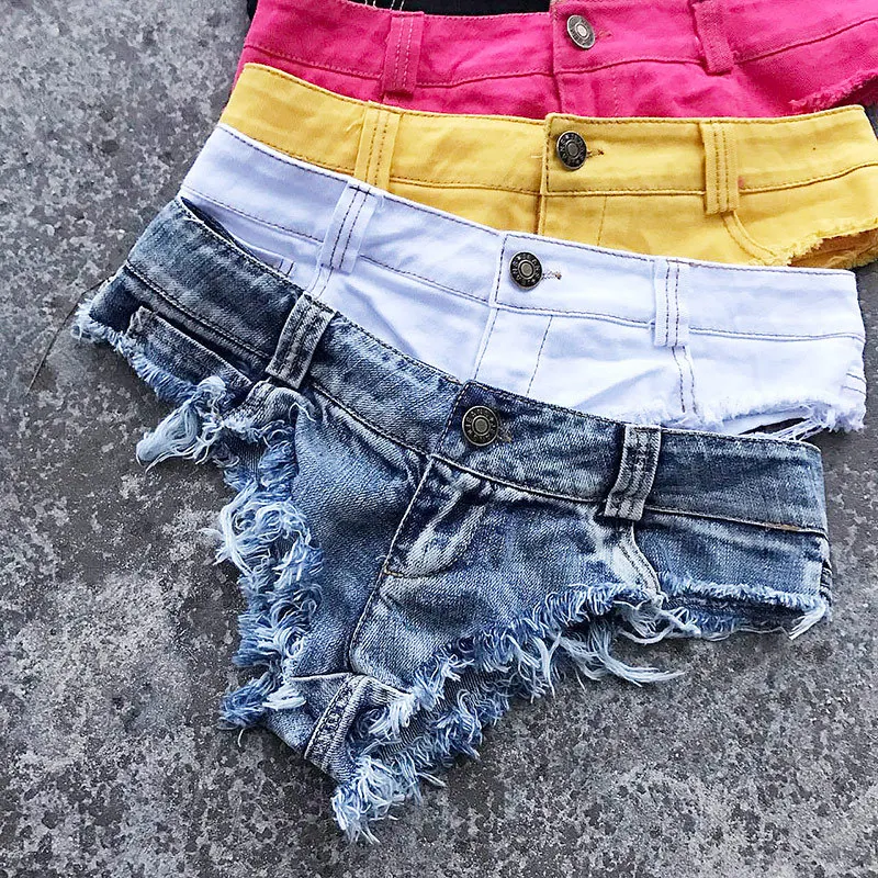 2025 New Women Sexy Low Waist Hole Tassel Denim Shorts Jeans Thong Short Feminino