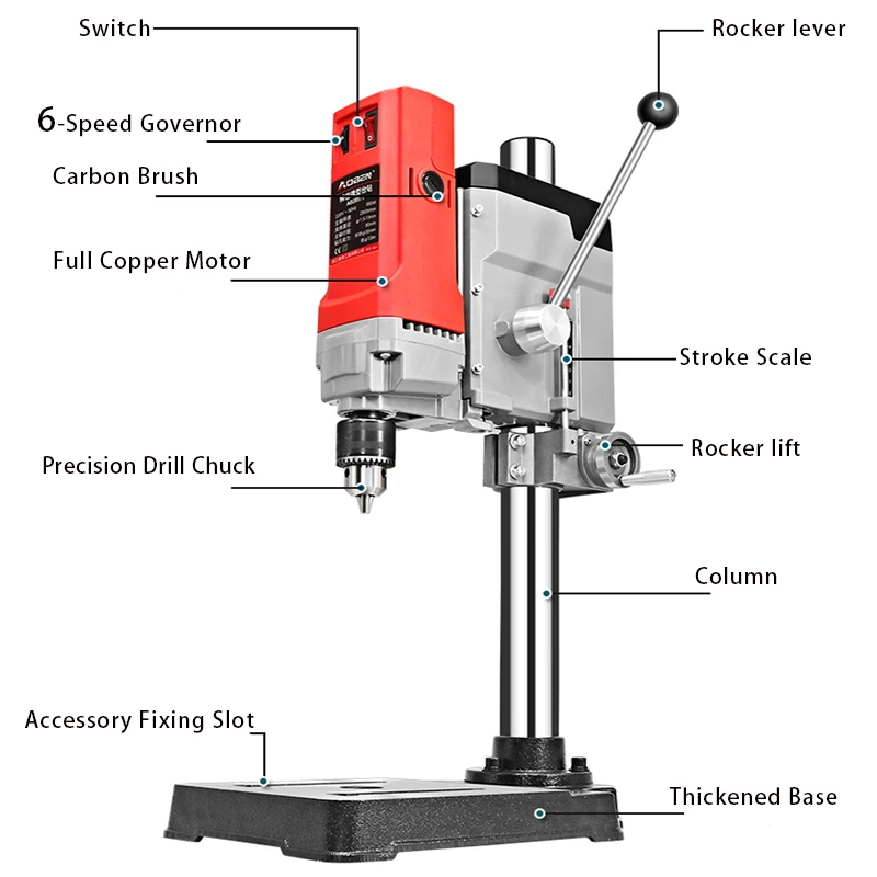 AOBEN Electric Bench Drilling 220V Multifunction 6-Speed Governor Mini Bench Drill Stand Steel/Woodworking Home DIY Tool