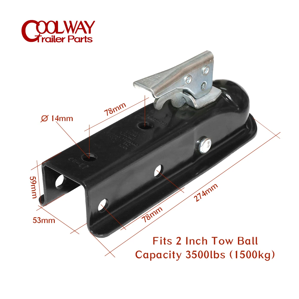 Black Trailer Coupler 2 X 2 Hitch Ball Coupling Straight Tongue 3500 Lbs RV Parts Camper Caravan Accessories