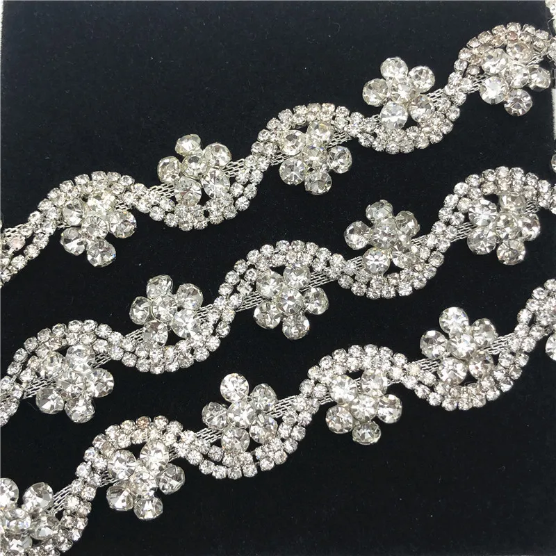 

10Yards Silver Rhinestone Trim S Shape Applique Crystal Diamante Belt Trim Chain Sewing on Bridal Dress