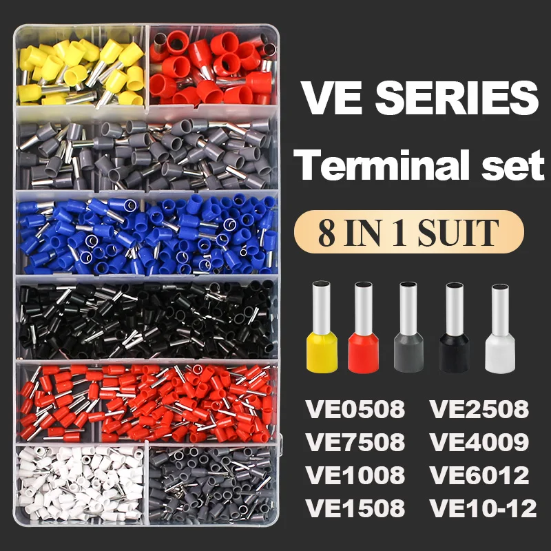 

800pcs/1200pcs/1800pcs AWG 22 - 10 Insulated Cord Pin End Terminal Ferrules Kit Set Wire Copper Crimp Connector