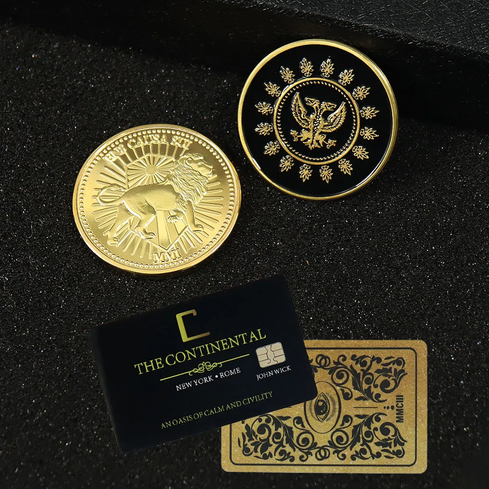 John Wick Movie Gold Coin Cosplay Continental Hotel Card Adjudicator Black Medallion Keanu Reeves Fans Collection Props