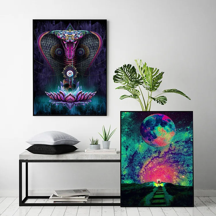 مخدر LSD Blacklight قماش الفن طباعة اللوحة المشارك يطبع جدار صور ديكور المنزل جدار ديكور لا الإطار