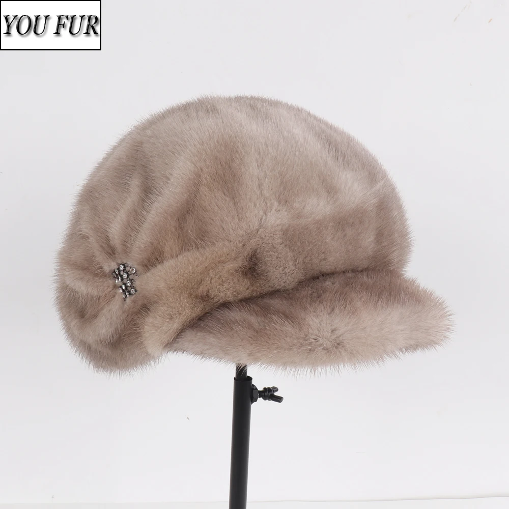 

New Arrival Luxury Women Full Pelt 100% Natural Mink Fur Visors Hats Female Winter Warm Real Mink Fur Hat Fashion Real Fur Caps