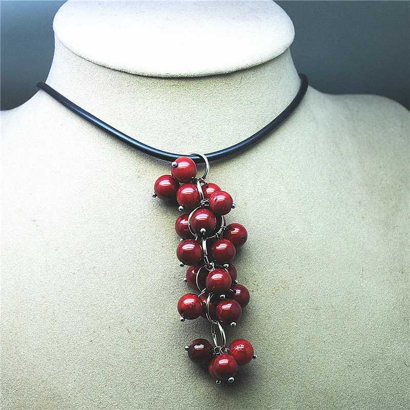 1PC Women Necklace Red Coral Material Round Ball Beads 56CM Length With The Rope For Clothes Party Wearring Good Selling Faster