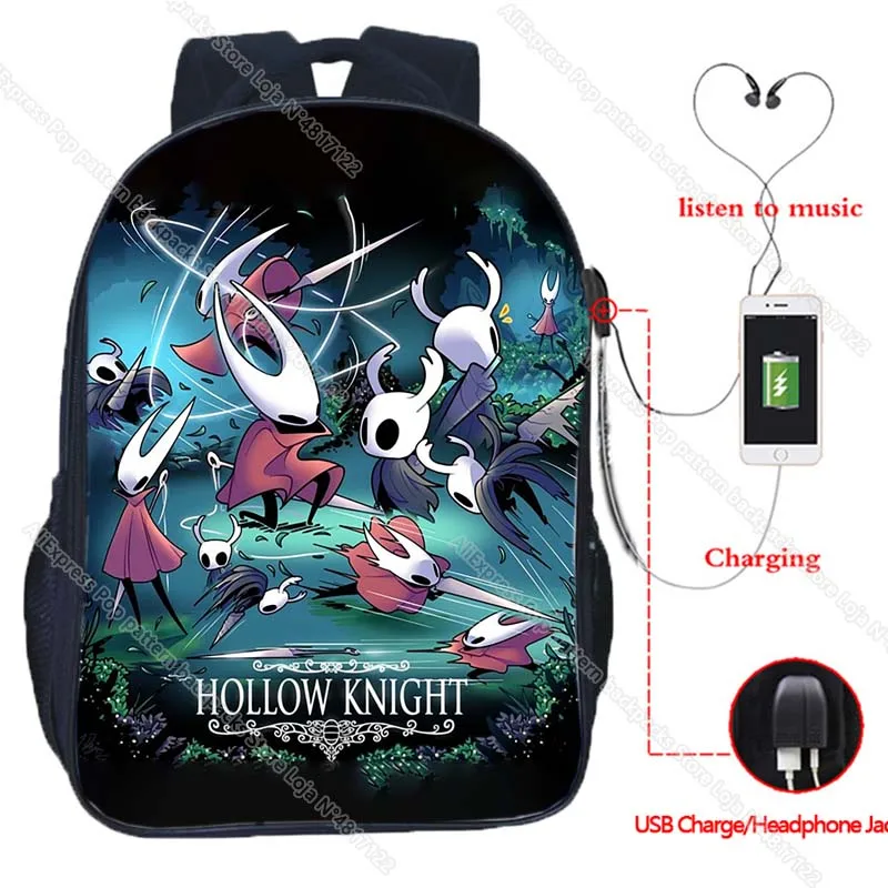 Imagem -04 - Jogo Oco Cavaleiro Usb Mochila Estudantes Anime Bolsas de Escola Meninos Meninas Crianças Adolescentes dos Desenhos Animados Unisex Viagem Portátil Mochila