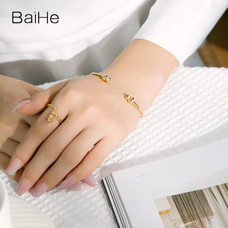 BAIHE stałe 18K żółte złoto H/SI naturalny diament gurda bransoletka kobiety mężczyzna tworzenia biżuterii Pulsera de calabaza pulseras