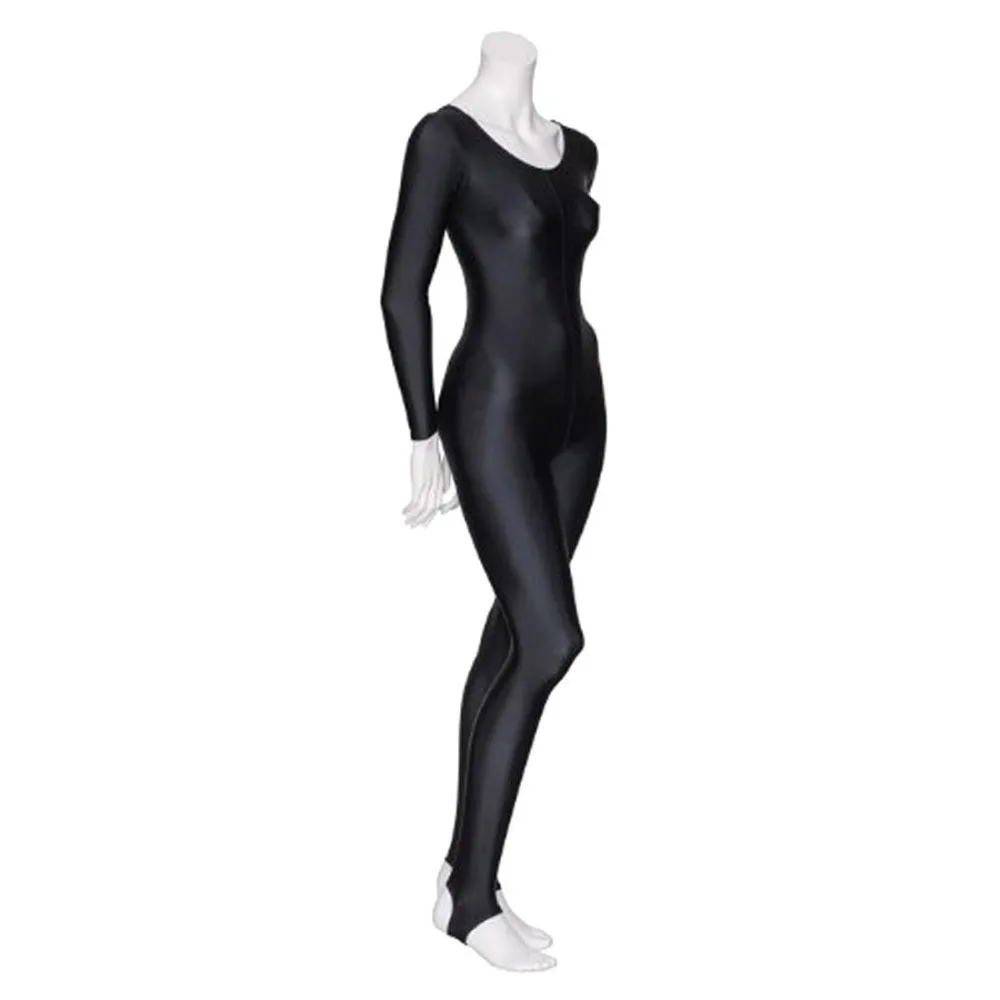 Speerise Women Shiny Long Sleeve Dance Unitard Stirrup Adults Spandex Gymnastics Unitard Black Full Body Dancewear Catsuits Girl