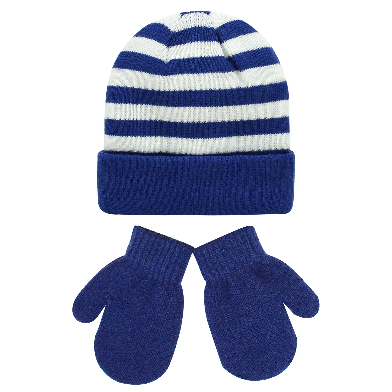 1-8 Years Children 's Autumn and Winter Hats Baby Warm Knitted Hats + Gloves Suits Boys Girls Striped Hats