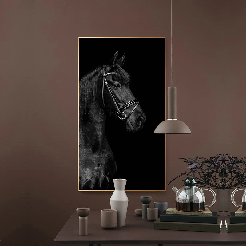 

Black Horse Head Animals Canvas Painting Posters and Prints Scandinavian Wall Art Picture for Living Room Cuadros Home Decor